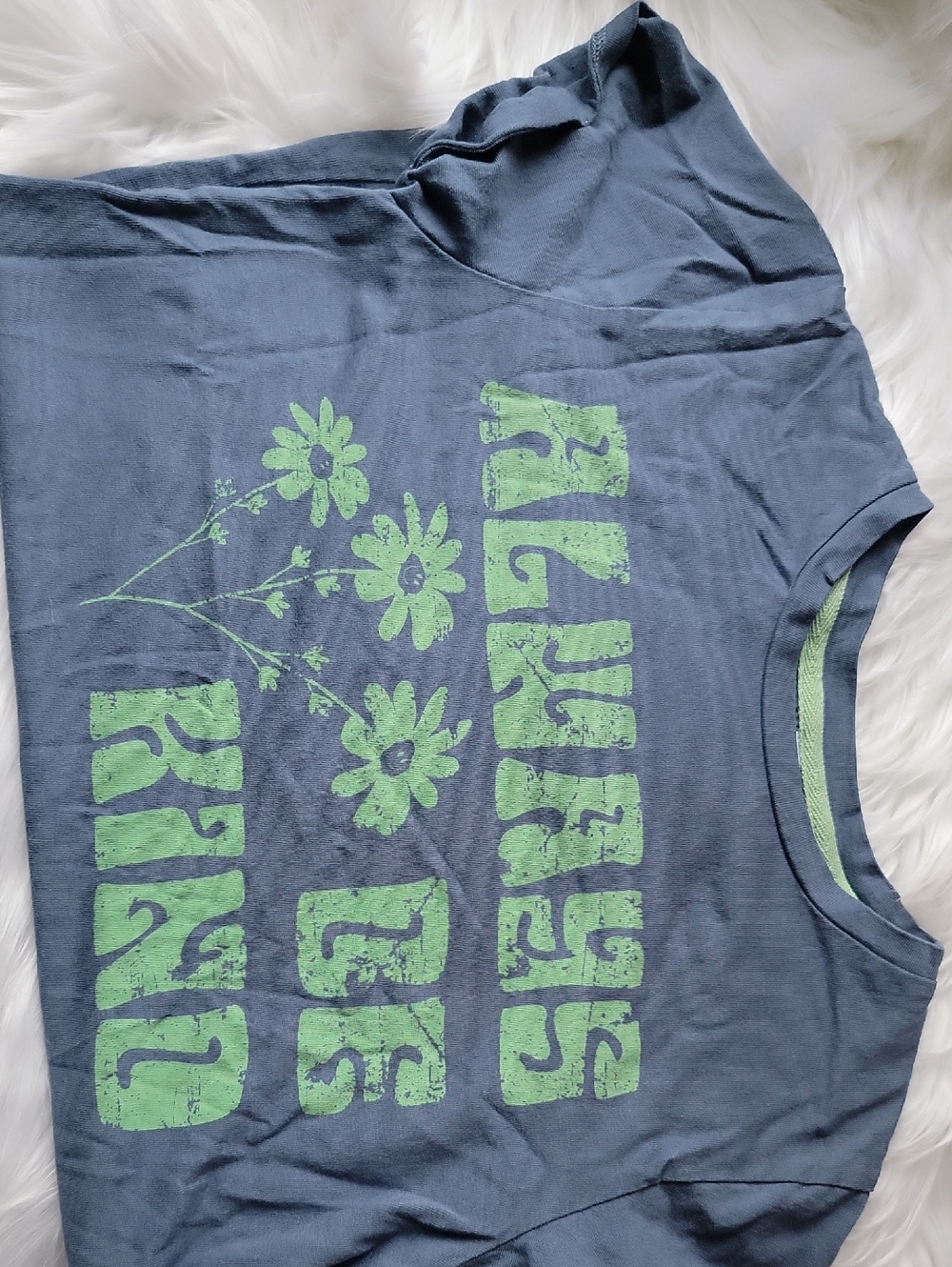 Navy Blue Kids' Short Sleeve Tee with Green Floral Graphic